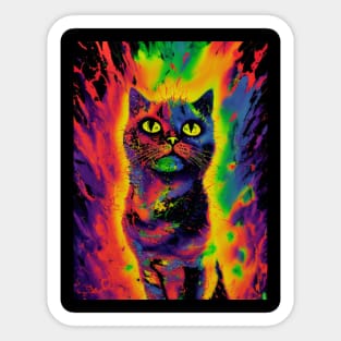 Trippy Multicolored Cat Sticker